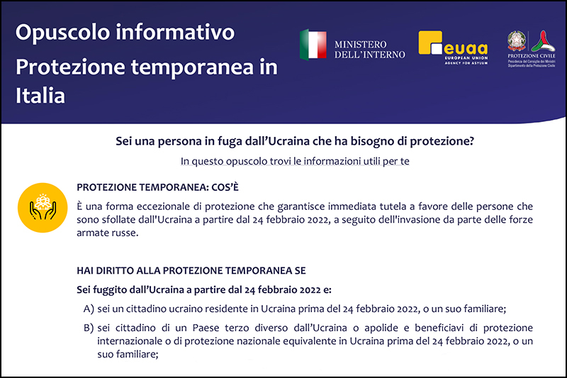 Immagine opuscolo informativo Protezione temporanea in Italia