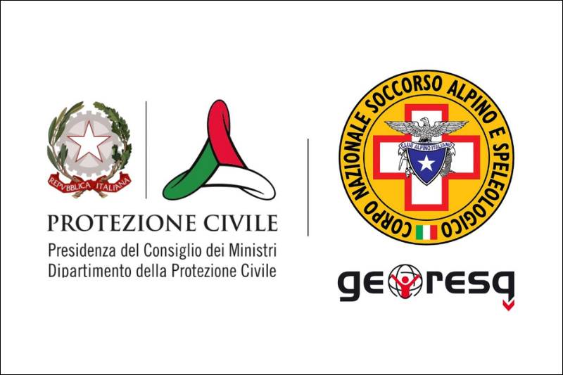 I loghi del Dipartimento della Protezione Civile e del CNSAS - Georesq