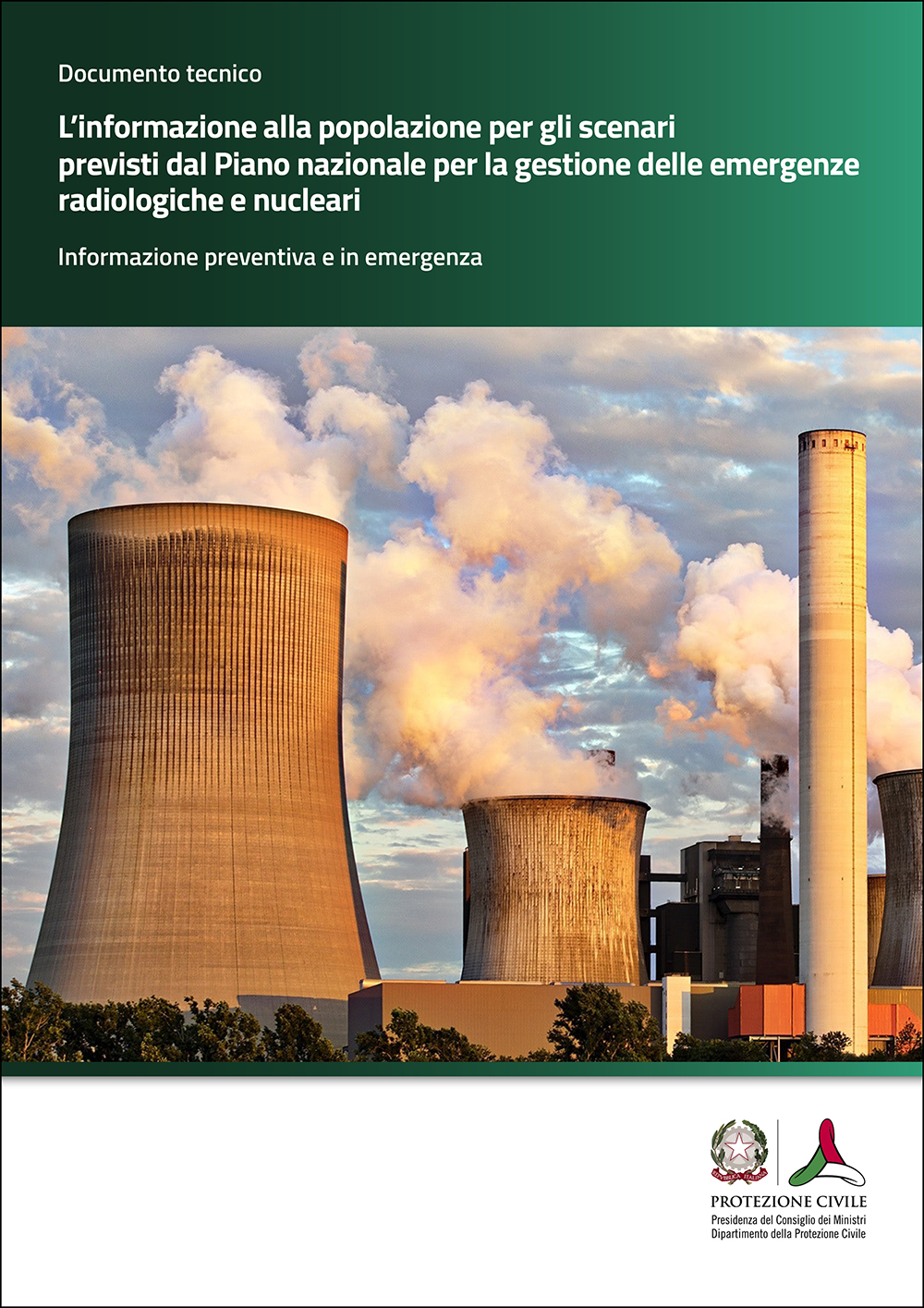 Documento tecnico - informazione Piano nazionale emergenze radiologiche e nucleari - COPERTINA: immagine di un impianto nucleare